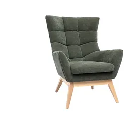 Skandinavischer Sessel mit Samteffekt in Khaki und Holz BRODY