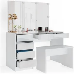 Vicco, Schminktisch, Sherry mit LED Beleuchtung und Bank (120 x 55 x 75 cm)
