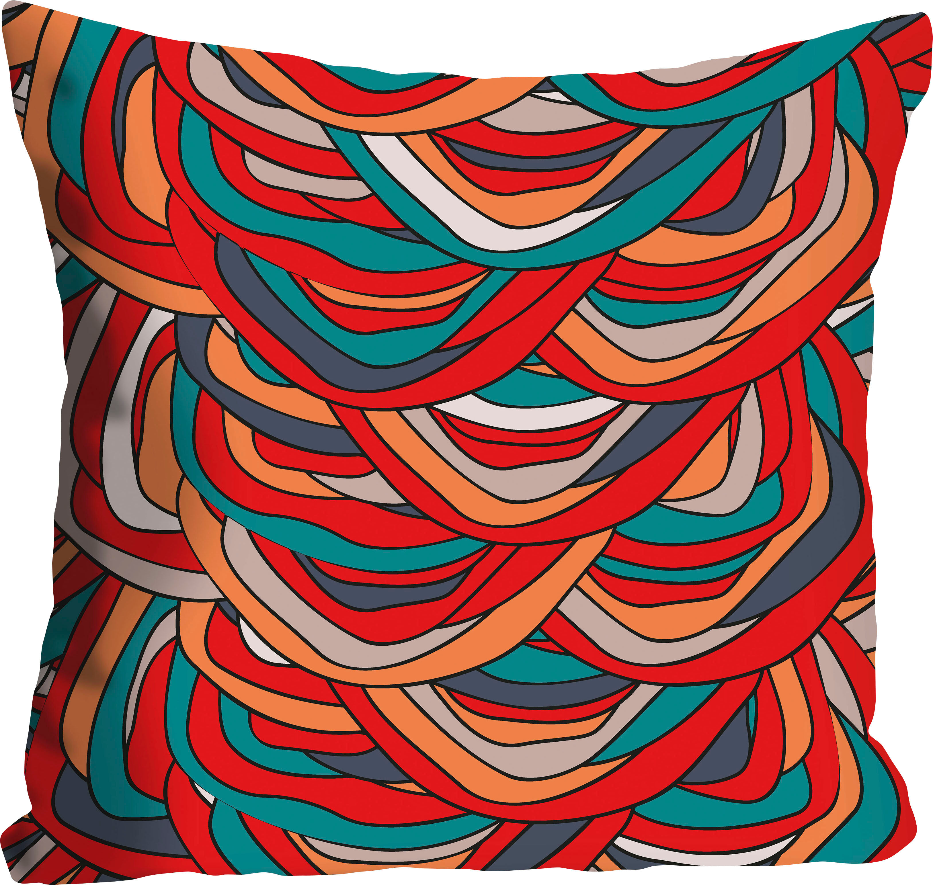 Dekokissen QUEENCE "Knubeli", bunt (bunt, bedruckt), B:40cm L:40cm, Polyester, Dekokissen_Sitzkissen_Kissenhüllen, Dekokissen, mit einem bunten Haufen Garn