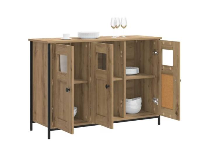 KTHLBRH Sideboard Eiche Handwerk 100 x 35 x 70 cm Holztechnik, 3 Einlegeböden, wendbare Tür, graue Griffe, pflegeleicht