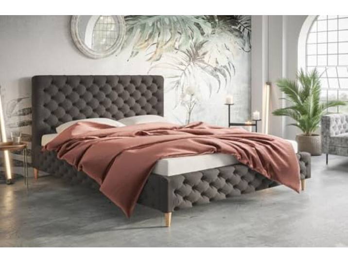 Emporius Polsterbett 140x200 Felix - Bettkasten, Lattenrost, Glamour Doppelbett, Kopfteil - Schlafzimmerbett Chesterfield, Velvet (Dunkelgrau - Amor Velvet 4321)