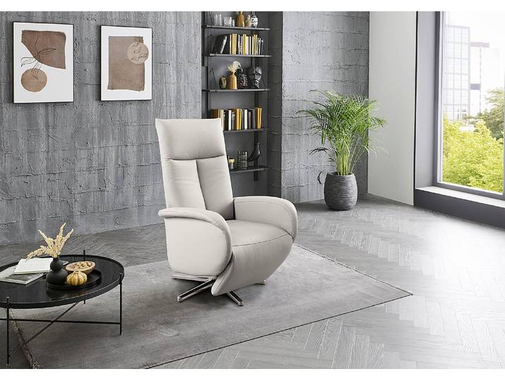 home24 Relaxfauteuil Fewel grijs echt leer Pua 75 x 112 x 82cm