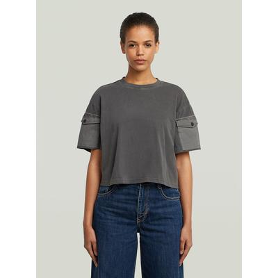 T-Shirt G-STAR "Washed Mix Boxy Cropped T-Shirt", Damen, Gr. XL, grau (dk schwarz gd), Obermaterial: 100% Baumwolle, Shirts T-Shirt