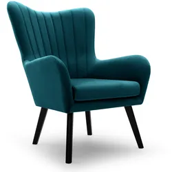 SESSEL DINA, Klassisch Loungesessel ergonomisch, Velours-Stoff Blau