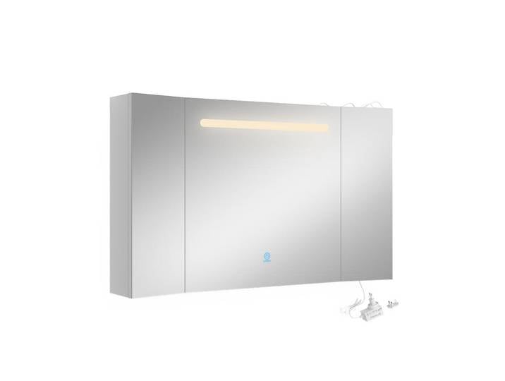 Vicco Badspiegelschrank Curved, Weiß, 100 x 60 cm mit Led, Holzwerkstoff, Rechteckig, 100x60x15 cm, Badezimmer, Badezimmerspiegel, Spiegelschränke