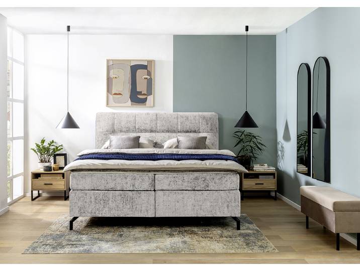 Boxspringbett Plumas 180 x 200cm Chenille Ova Grau H2