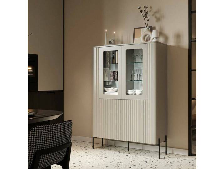 Vitrine Loures Dmora en bois mélaminé beige 39.6x110x160h cm