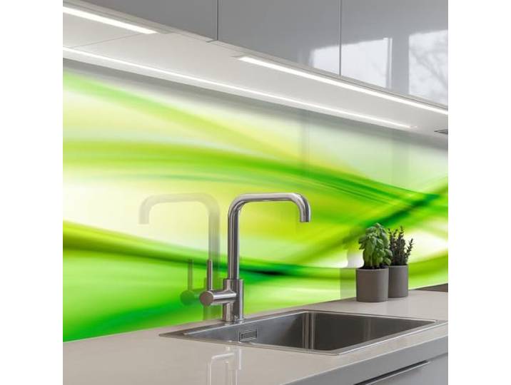 KitchenYeah© Rückwand Küche Rückwandschutz Selbstklebend Spritzschutz 80x300 cm - Küchenrückwand Küchenfront Küchen Selbstklebende Küchenrückwände Wellen - Grün - Abstrakt