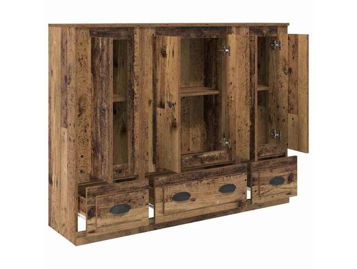 Moderne Armoire rangement Haut Armoire avec tiroir 3 pcs - Grande capacité - Bois Ancien - bois d'ingénierie LL7566