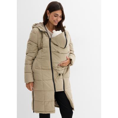 Umstandsmantel BONPRIX, Damen, Gr. 50, beige (new khaki), Obermaterial: 100% Polyester. Futter: 100% Polyester. Füllung: 100% Polyester, regular fit, Mäntel, mit abnehmbarem Trageeinsatz mit Kapuze, Regular Fit