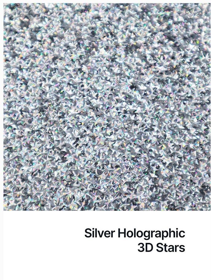 Hemway Shaped Ultra Sparkle Glitter   3D Star   Cosmetic, Festival, Crafts - Silver Holographic - Shaped 50g