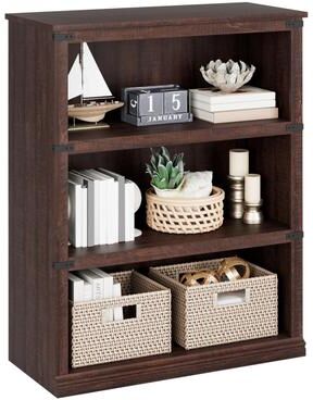 Garvee 3-Tier Farmhouse Bookcase, Low Wooden Bookshelf with Open Storage Shelves