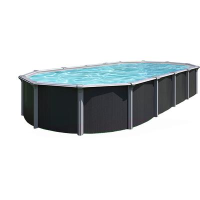 Ovalpool KWAD "Green line Evolution", grau (design, innenfarbe: grau), B:370cm H:132cm L:610cm, Schwimmbecken, 6,1x3,7x1,32 design Folie in blau, sand oder grau erhältlich