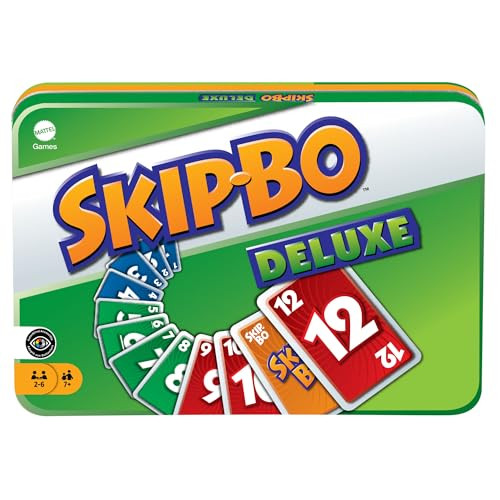 Mattel Games Skip-Bo Deluxe kaartspel in metalen blik, multicolor