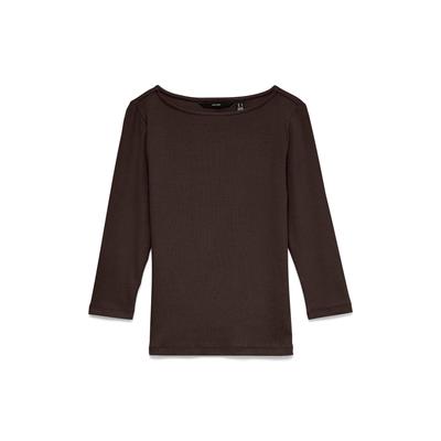 T-Shirt VERO MODA "VMCHLOE PANDA 3/4 BOATNECK TOP JRS", Damen, Gr. M, braun (chocolate torte), Jersey, Obermaterial: 95% Baumwolle, 5% Elasthan, unifarben, normal, U-Boot-Ausschnitt, Shirts T-Shirt, Baumwollmischung, slim fit