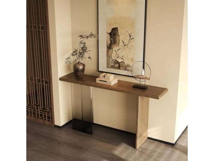 RASJCGRCOA Konsolentisch Schmal Modern, Entree Flurtisch Schwarz Massivholz Transparent Acryl Bein, Beistelltisch Platzsparend für Wohnzimmer Flur Eingang Wand Minimalistisch