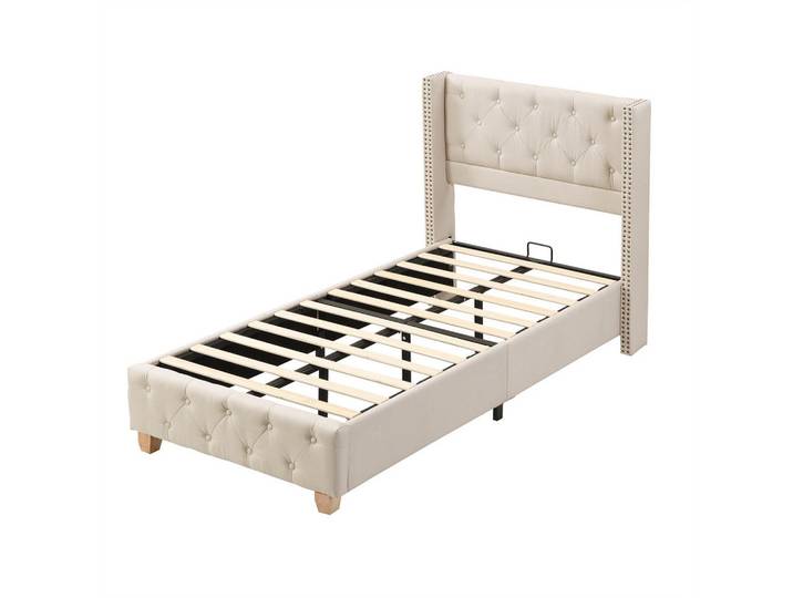 Komhtom Polsterbett 90/200 cm in Beige Linen, Mode, 90x200 cm, Schlafzimmer, Betten, Polsterbetten