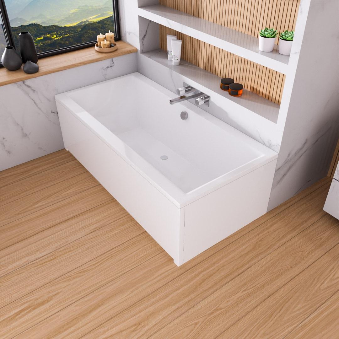 ECOLAM Badewanne Rechteckbadewanne 150x75 cm Pryzmat Acrylwanne + Schürze Füße Ablauf Wanne
