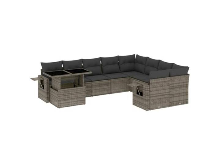PUGYNBK Garten-Sofa-Set, 10-teilig, synthetisches Rattan, Grau Klappbarer Beistelltisch mit Feder, dicke gepolsterte Kissen, modulares Design, verstellbare Tischplatte
