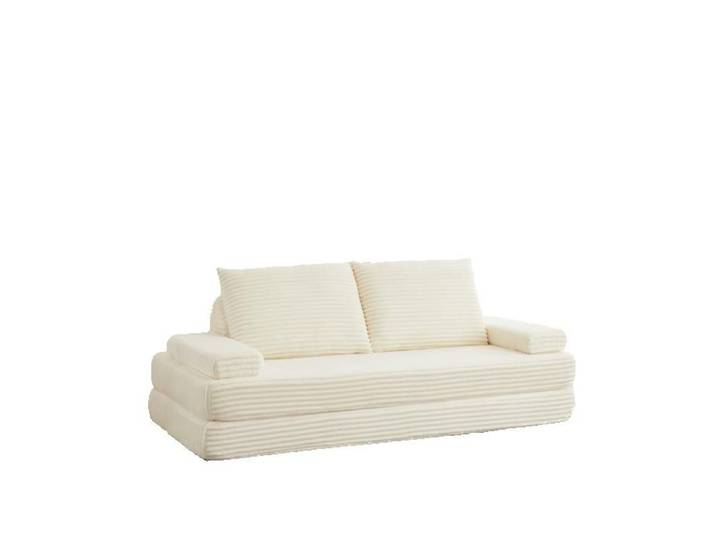 Canapé-lit modulable 2 places – Beige – Corduroy – 211 5 cm – Dossiers triangulaires