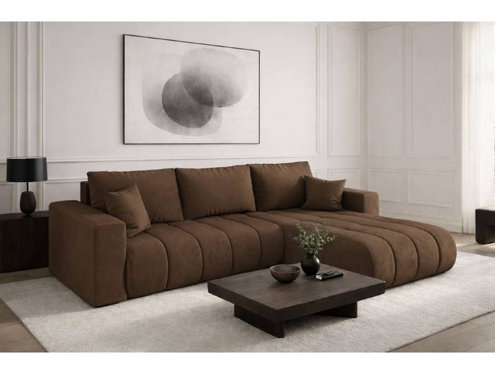 Kaiser Möbel Ecksofa Sofa L-form mit Schlaffunktion im Veloursstoff Monolith MILO PREMIUM, Ecksofa, Hydrophobe Beschichtung,Pflegeleicht,Abriebfest,Modernes Design