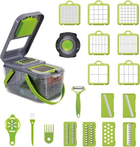 Mandoline Groentesnijder met verschillende messen en rasp, Transparant/Groen