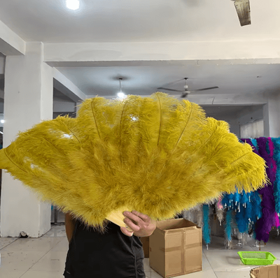 Inspire Picks Luxury Ostrich Feather Folding Fan Large Burlesque Dance & Stage Performance Fan (100130cm) 32 Olive Green 100cm 1pcs