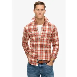 Superdry für Herren. M4010737A Orangefarbenes, kariertes Hemd aus Bio-Baumwolle (XL), Lässig, Langarm, Nachhaltig