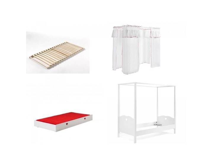 Pack - Lit à Baldaquin Enfant Sommier Tiroir & Voile  Amori  90x200cm Blanc
