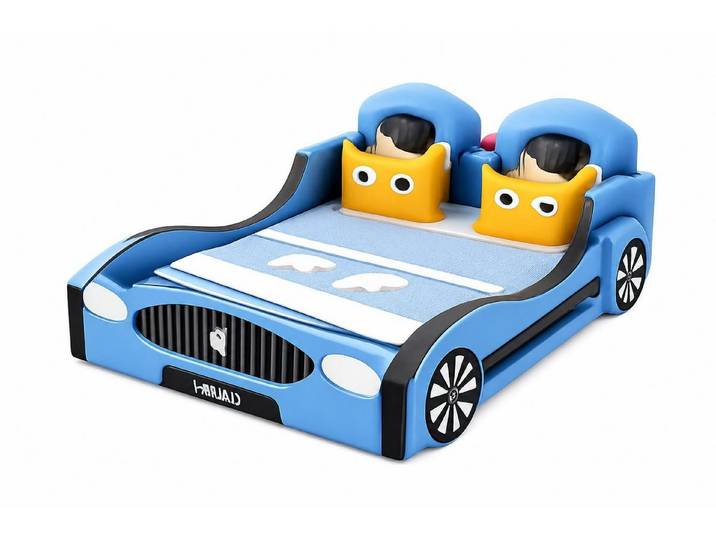 Xlmoebel Autobett Blaues Kinderbett im Autodesign mit LED-Beleuchtung für Jungen, Made in Europa