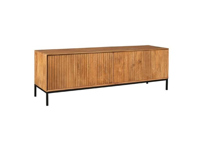 Villa Möbel TV-Board Dimora (TV Möbel, 1 St., 1 St. TV Möbel), Mangoholz-Tisch: 2 Schubladen, Lamellen-Optik & Metallgestell