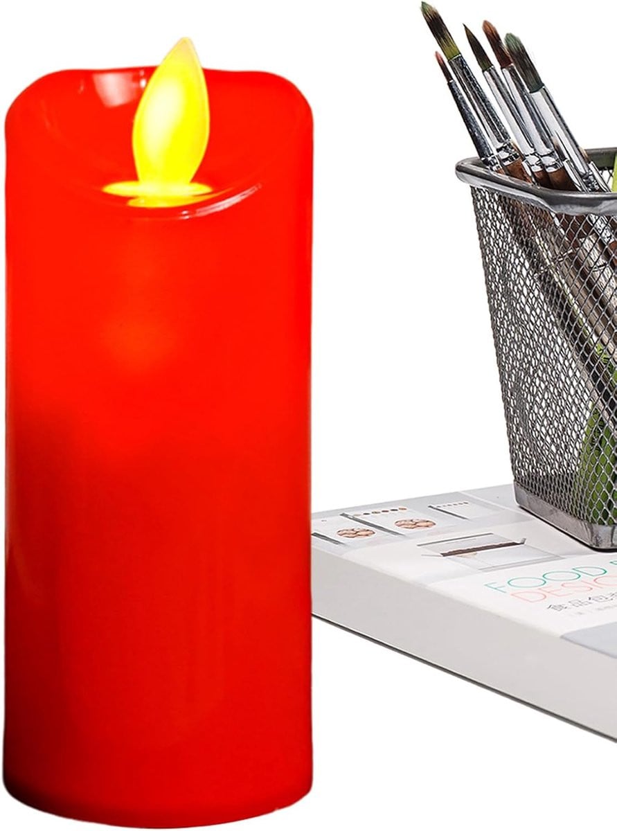 Rode bewegende vlam kaarsen op batterijen - 10 x 6 x 10 cm