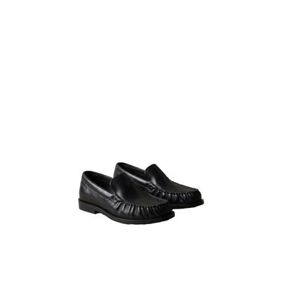 Loafer CALVIN KLEIN "ROUND ESSENTIAL LOAFER LTH", Damen, Gr. 37, schwarz, Leder, unifarben, Schuhe Loafer, Slipper, Schlupfschuh mit gepolstertem Schaftrand