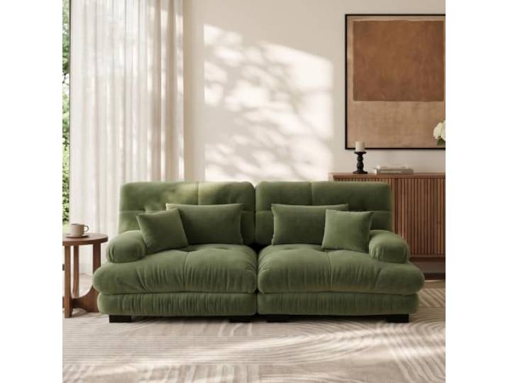 SoarTalent Modulsofa 2-Sitzer 220 cm für modernes Wohnzimmer, Chenille-Stoff, Holzgestell, Armlehnen, Grün