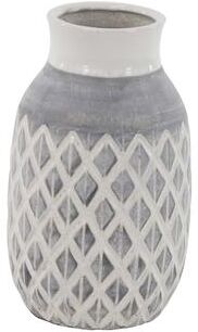 ARCILLA ELEMENTAL White Ceramic Decorative Vase with Diamond Pattern