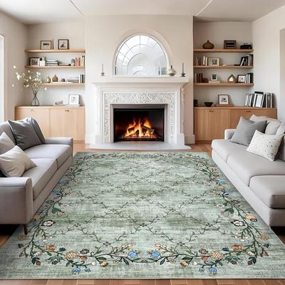 Garvee Area Rug Washable Rug Farmhouse Floral Floor Carpet with Rubber Backing