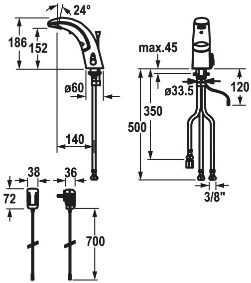 KWC Automatik gesteuert TRONIC A30, A140. Netz Aufputz ohne Ablaufventil, chromeline K12JK52N000N23