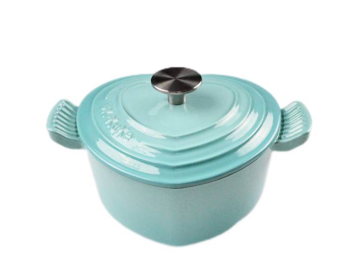 Casserole en fonte émaillée personnalisée en forme de cœur vert, antiadhésive, pour soupe