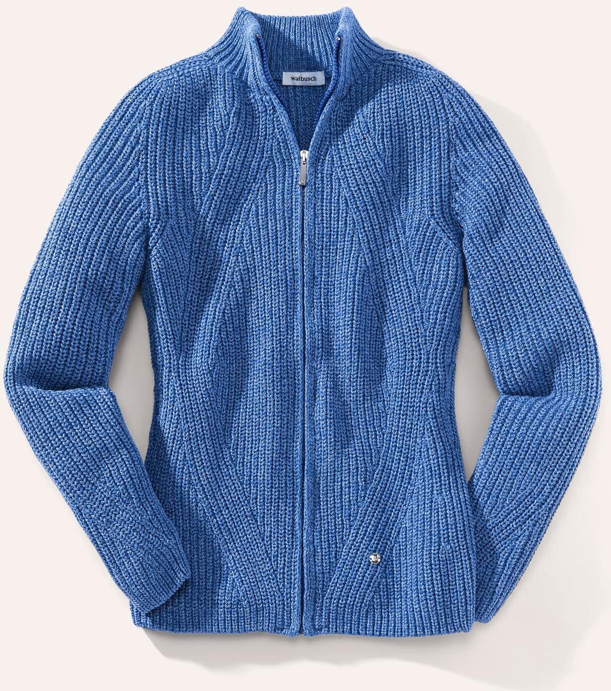 Walbusch Patentstrickjacke Nahtlos, normale Größen, Farbe Blau, 50, nahtlos gestrickt 100% italienische Baumwolle Damen
