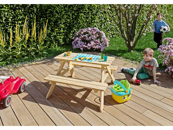 Kindertisch KONIFERA Picknicktisch für Kinder aus unbehandeltem Nadelholz , beige (natur), B:89cm H:51cm T:90cm, 100% Holz, Tische, Kindertisch, BxTxH: 89x90x51 cm; perfekte Sitzhöhe für Kinder