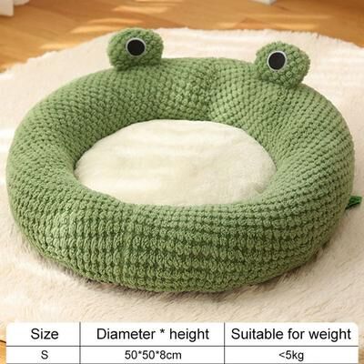 Inspired Living Plush Frog Cozy Pet Nest, Warm Semi Enclosed Dog & Cat Bed circular Fossa