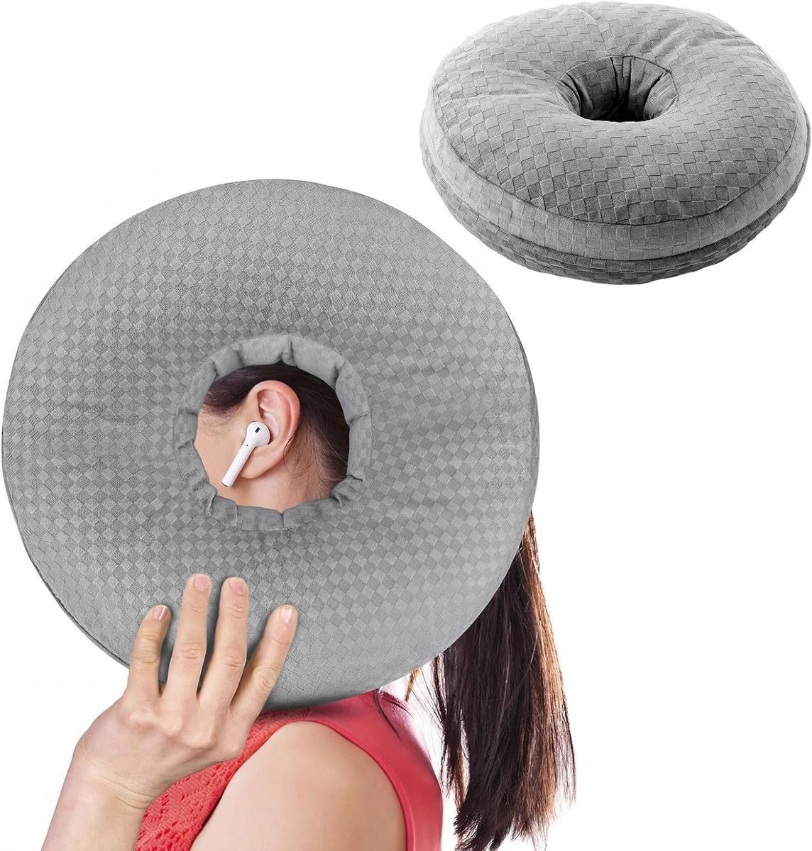 Grijs oorkussen voor piercing - Donutkussen voor pijnloos slapen - B/D/H: 30 x 30 x 9 cm