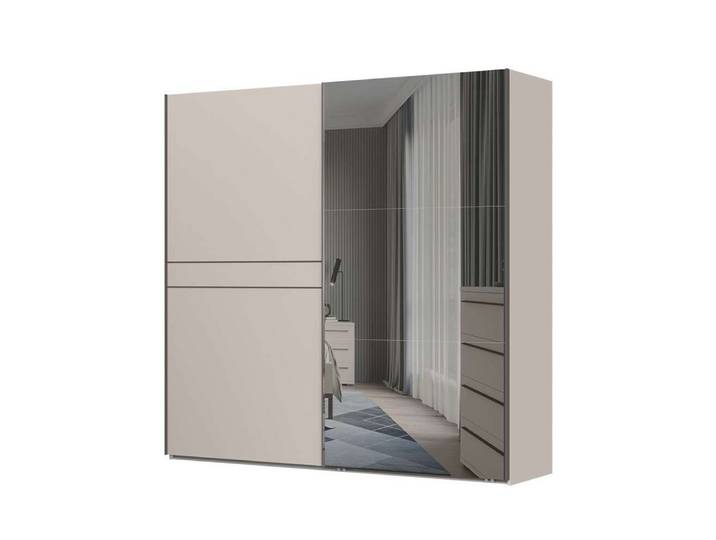OTTO home Schwebetürenschrank Opera Kleiderschrank, Schlafzimmerschrank, Garderobe, Schrank UV lackiert, Soft Close Funktion, Spiegel, Höhenverstellbare Füße