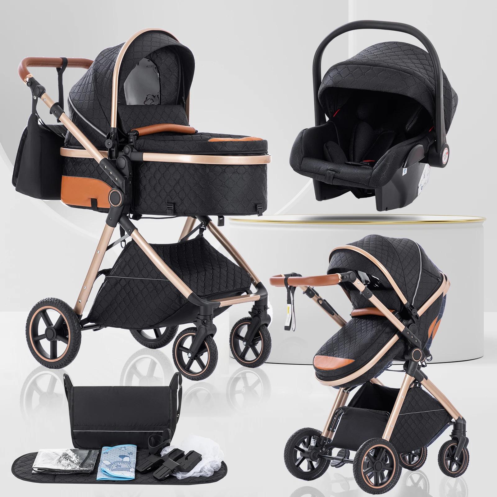 Baby Kinderwagen 3 in 1 - Kombikinderwagen mit Babyschale - Leicht faltbar Reisebuggy - 0-2 Jahre - Schwarz kariertes Muster
