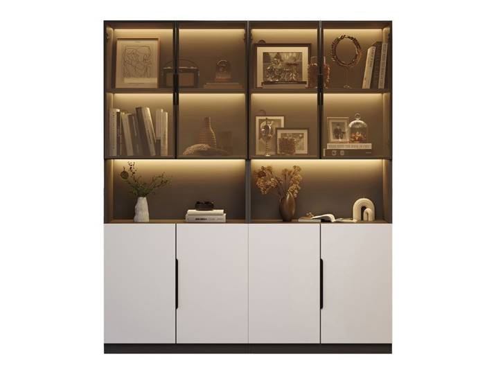 Vitrine moderne minimaliste avec portes en verre vitrine avec éclairage LED étagère pour objets de collection 160 x 30 x 200 cm