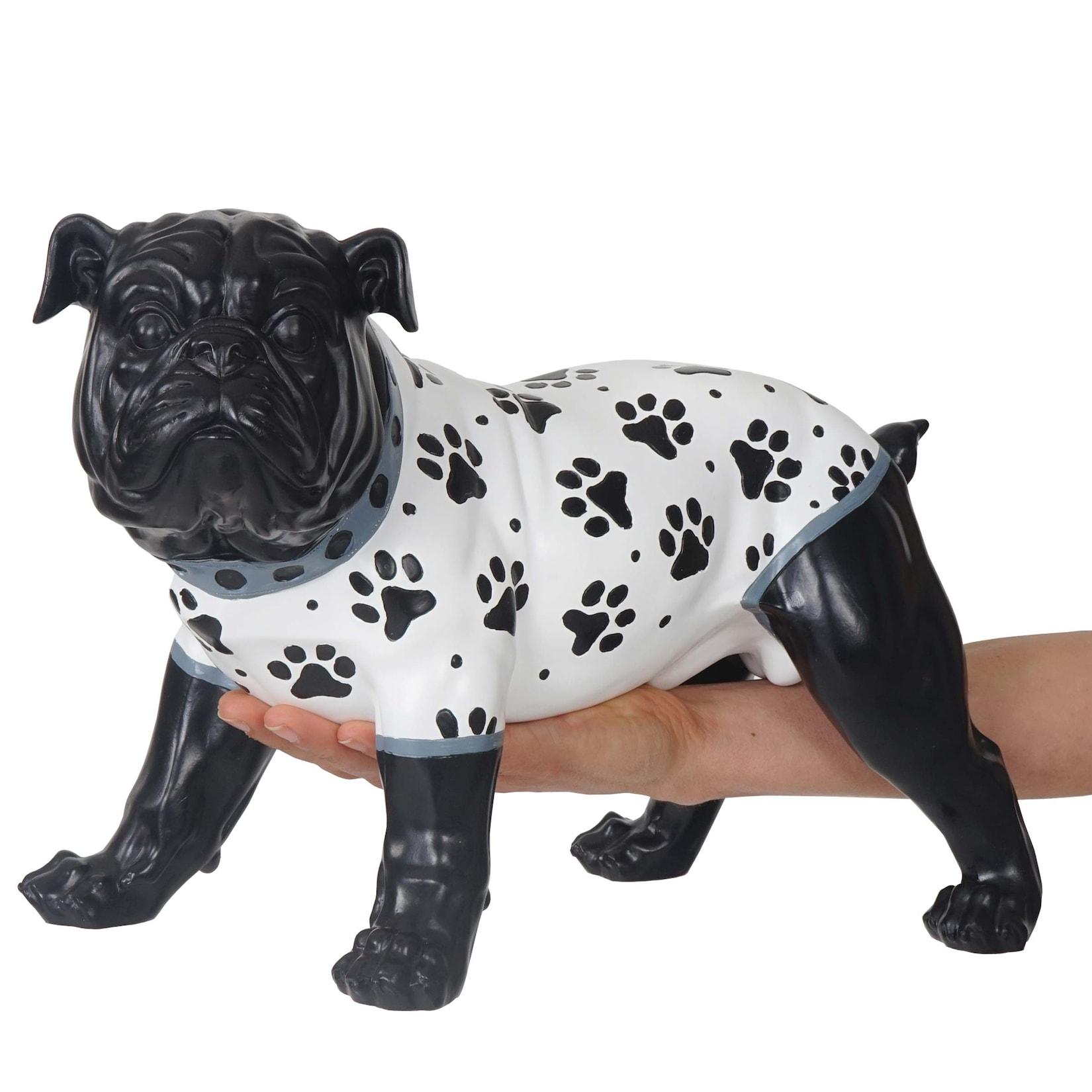 Deko Figur Hund 24cm, Polyresin Bulldogge Skulptur Hund, handbemalt mit Jäckchen