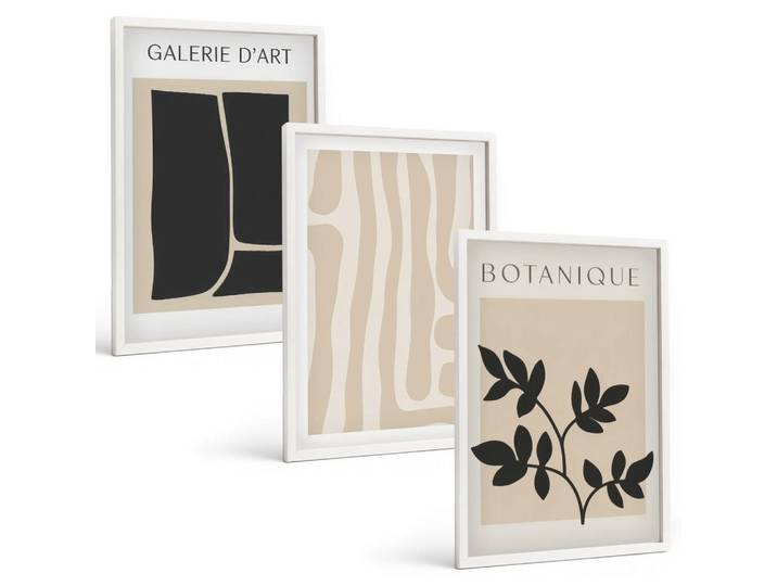 Tulup Bilder SET 3er Set - 40x60 cm Weißer Rahmen - Abstrakte Pflanzenformen, Kunststoff, Rechteckig, 40x60 cm, gerahmt, Bilder & Rahmen, Bilder