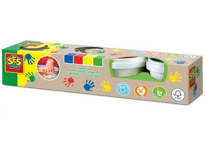 SES Creative - Eco Vingerverf - Makkelijk uitwasbaar - 4 kleuren (set van 4)