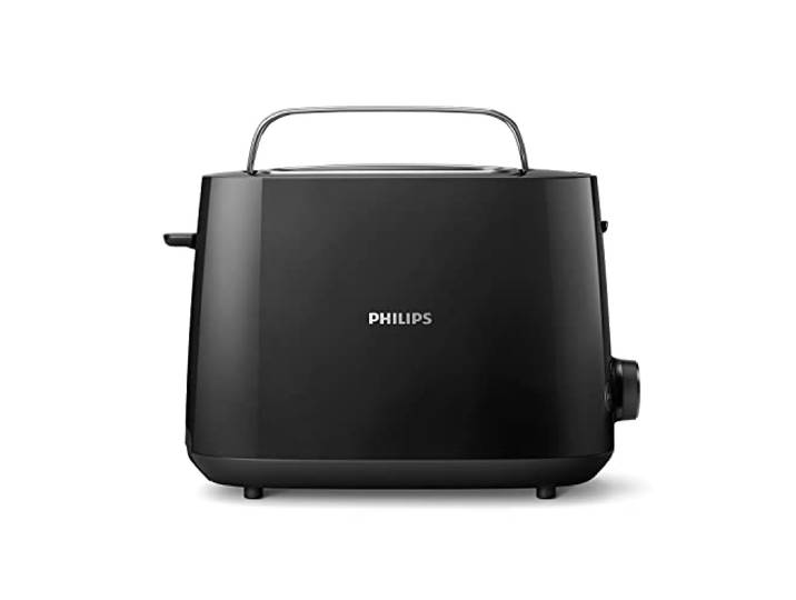 Philips Grille-pain Daily\, 2 fentes larges\, 8 réglages\, 830W\, Noir Toaster avec réchauffe-viennoiseries\, Décongélation & arrêt auto\, Fentes à centrage automatique\, entretien facile (HD2581/90)