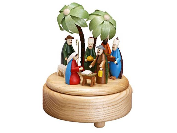 Rudolphs Schatzkiste Spieldose mit Christi Geburt bunt BxHxT 16x18x16 cm NEU Spieluhr Spielwerk Musikdose Musik Figur Seiffen Erzgebirge Holz Dekoration Weihnachten
